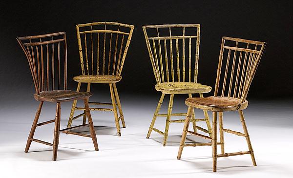 Appraisal: ASSEMBLED SET OF FOUR TH-CENTURY WINDSOR SIDE CHAIRS American ca