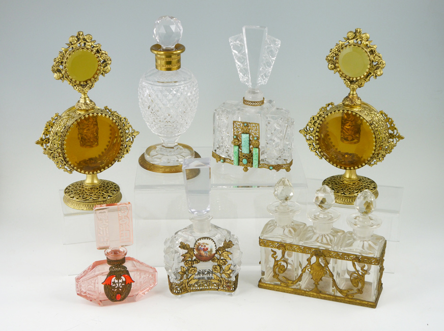 Appraisal: PIECE PERFUME BOTTLE COLLECTION All with gilt metal mounts one