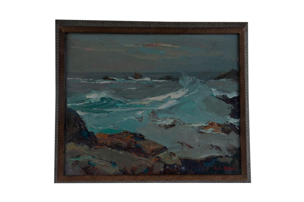 Appraisal: SI CHEN YUAN CRASHING WAVES oil on Masonite signed lower