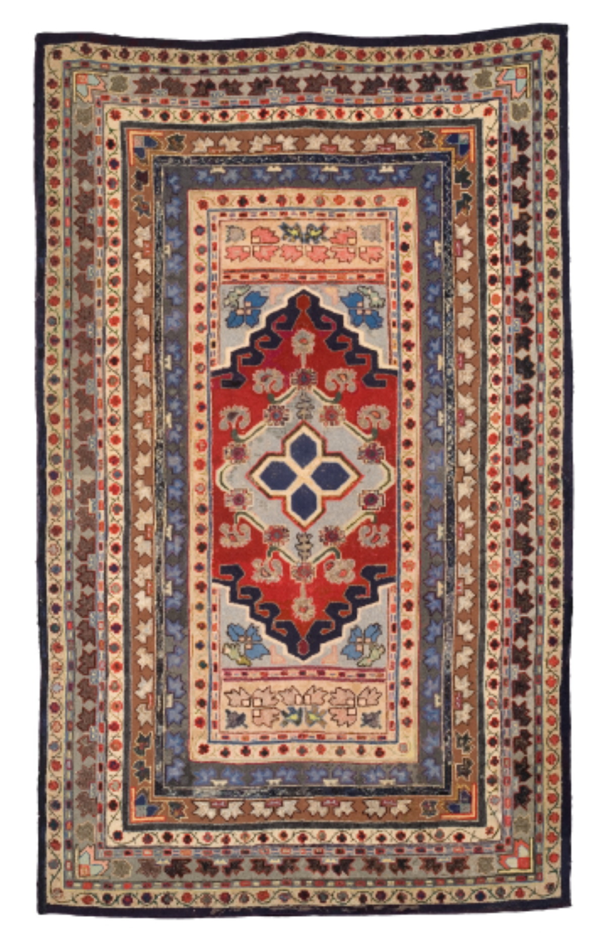 Appraisal: NEW ENGLAND ORIENTAL STYLE HOOKED RUG CIRCA With eleven geometric