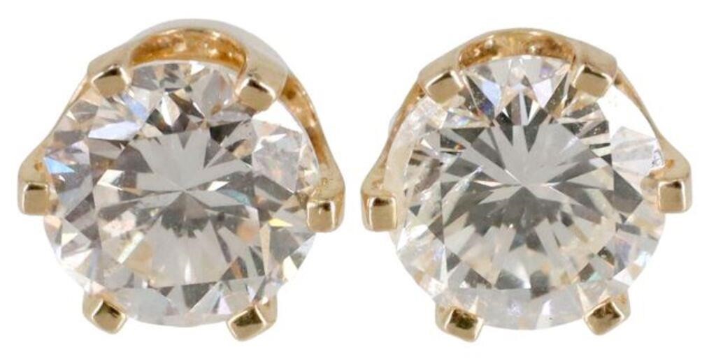 Appraisal: pair Estate kt yellow gold diamond stud earrings approx cttw