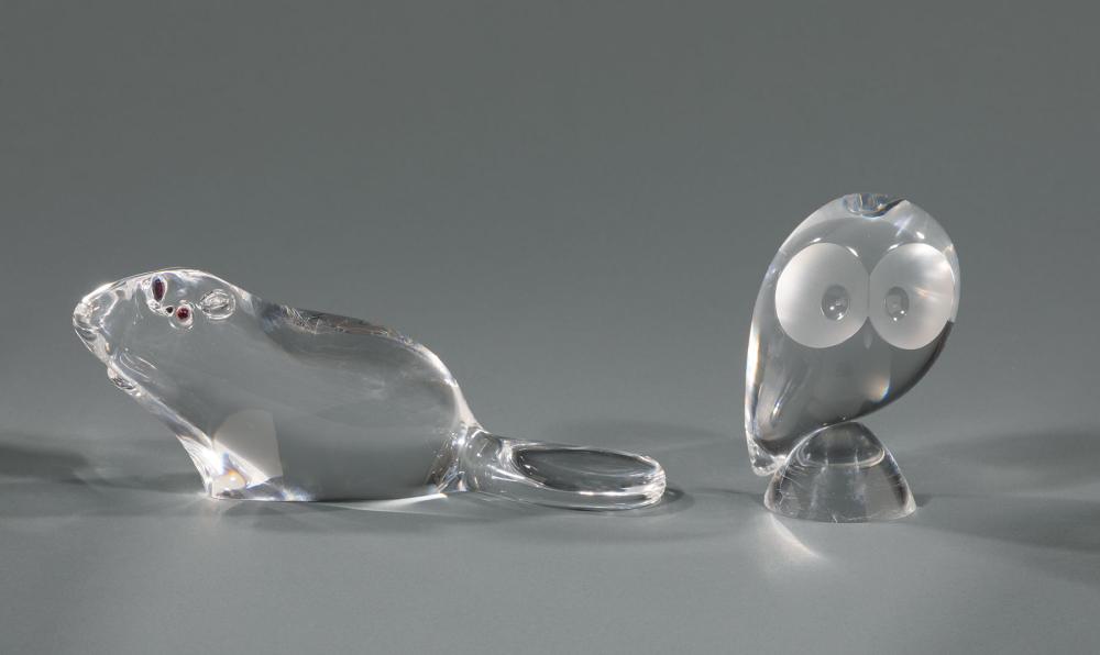 Appraisal: Two Steuben Glass Figures etched marks incl Beaver Horizontal designed