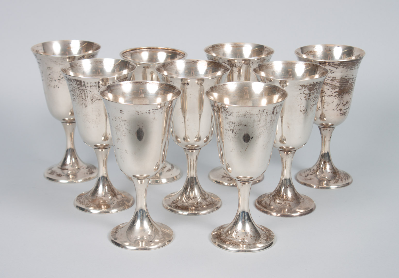 Appraisal: Eight Gorham sterling silver goblets in H together with another