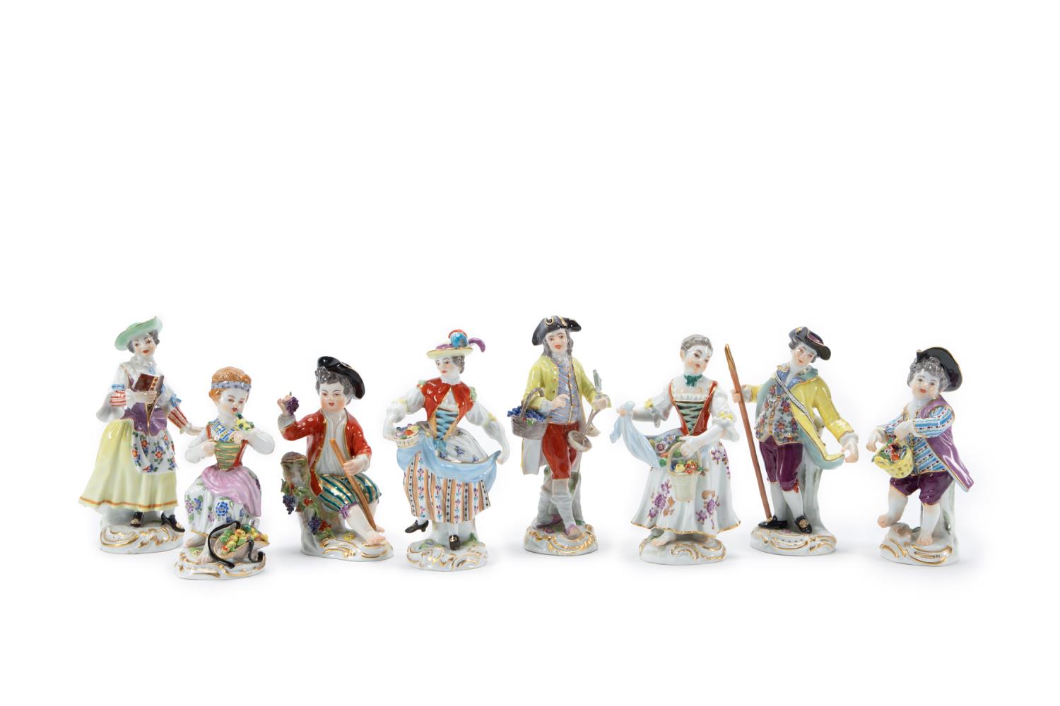 Appraisal: SELECTION OF EIGHT MEISSEN PORCELAIN FIGURES Meissen German mark used