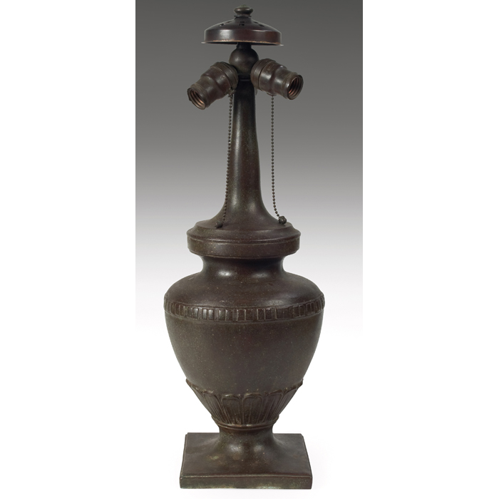 Appraisal: Handel lamp base threesocketfixture on a base withgeometric and leaf