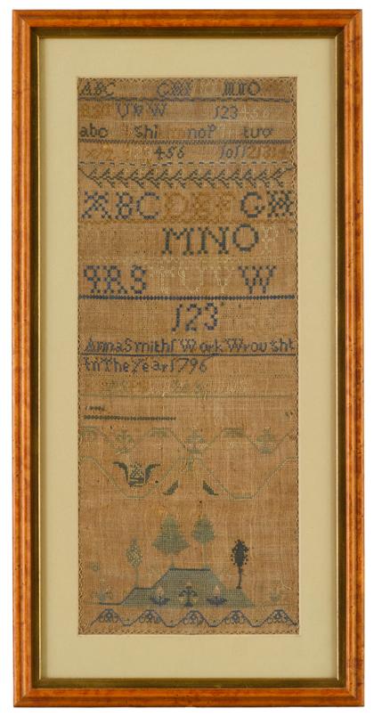 Appraisal: Needlework sampler anna smith's work wrought in the year philadelphia