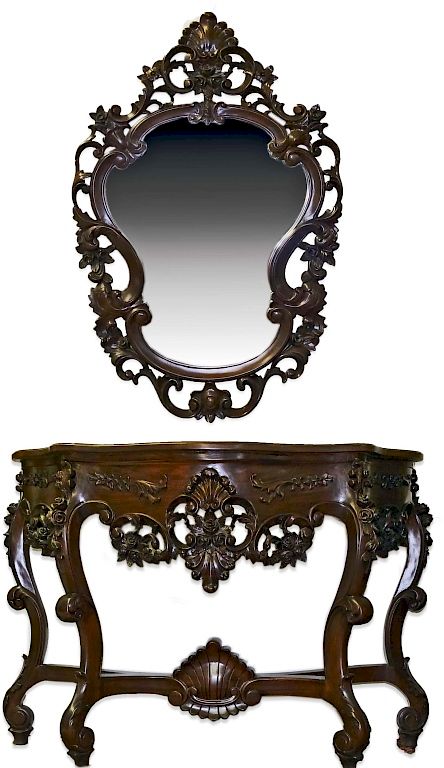 Appraisal: Victorian Style Mahogany Foyer Table Mirror Set Mahogany foyer console