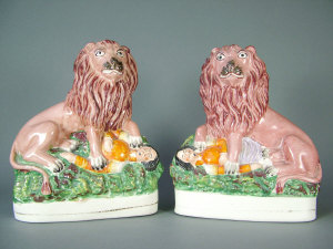 Appraisal: Pair of mid th century Staffordshire pottery figural groups of