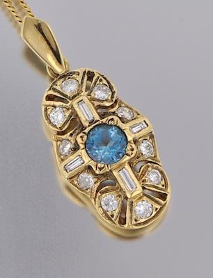 Appraisal: A Ladies' k Gold Pendant With Blue Zircon and Diamonds