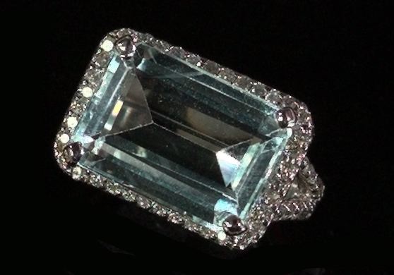 Appraisal: Fourteen-Karat White Gold Aquamarine and Diamond Dinner Ring featuring a