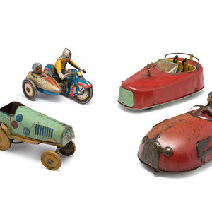 Appraisal: Four Tin Windup Vehicles th Century comprising a Lindstrom 'Skeeter