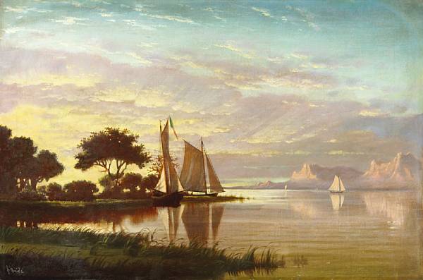 Appraisal: Fortunato Arriola - Luminous Sunset with Sailboats signed 'F Arriola'