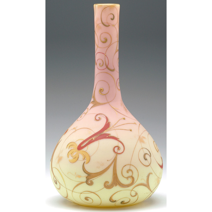 Appraisal: Nice Mt Washington Burmese vase bulbous form with enameled gold