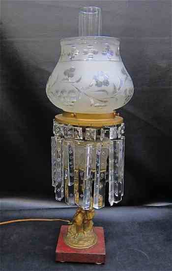 Appraisal: GILT METAL GLASS FIGURAL GIRONDOLE TABLE LAMP electrified oil lamp