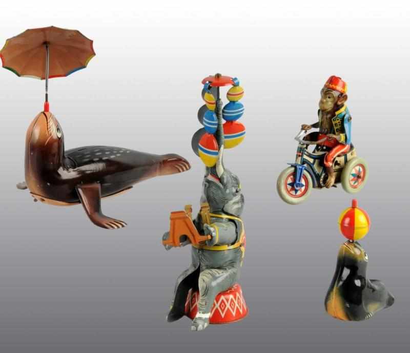 Appraisal: Lot of Tin Litho Animal Toys Description German Working Includes