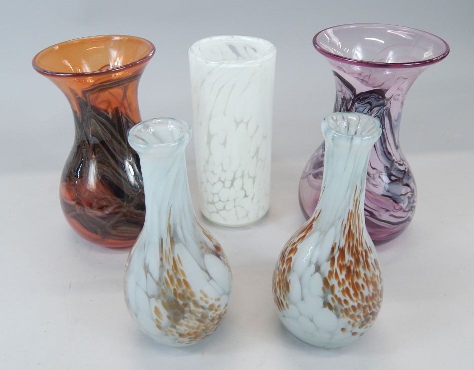 Appraisal: Two similar Adrian Sankey mottled glass vases and three other