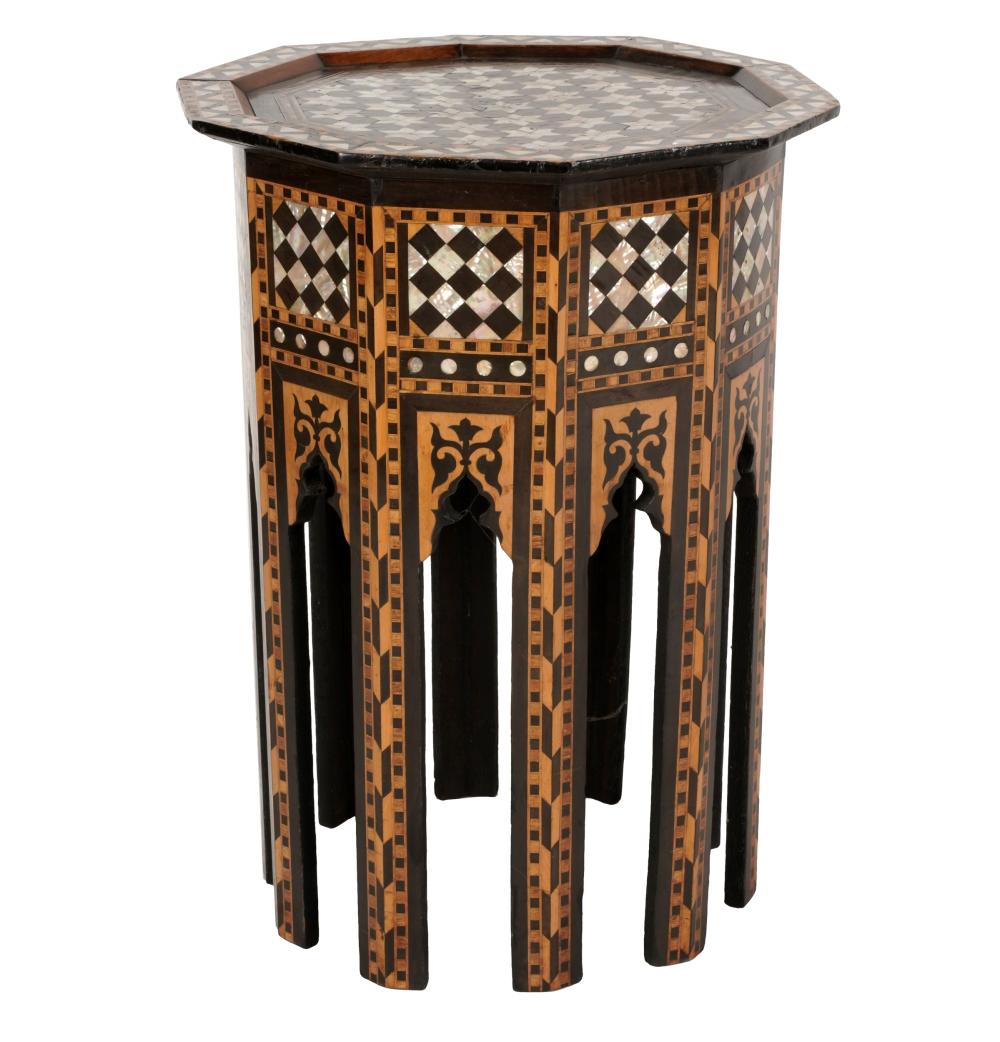 Appraisal: LEVANTINE INLAID WOOD TABOREToctagonal Provenance The Estate of James and