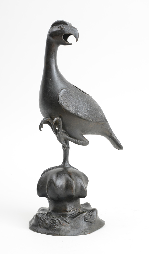 Appraisal: JAPANESE BRONZE FIGURE OF A GOOSE Unmarked rendered with one