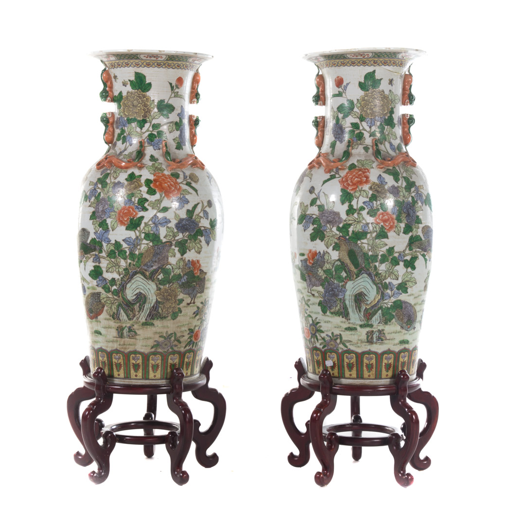 Appraisal: Pair of Chinese Export Famille Verte palace vases bird and