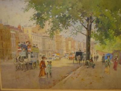 Appraisal: WILLIAM FREDERICK LIDDELL Street Scene with Figures and Cabs signed