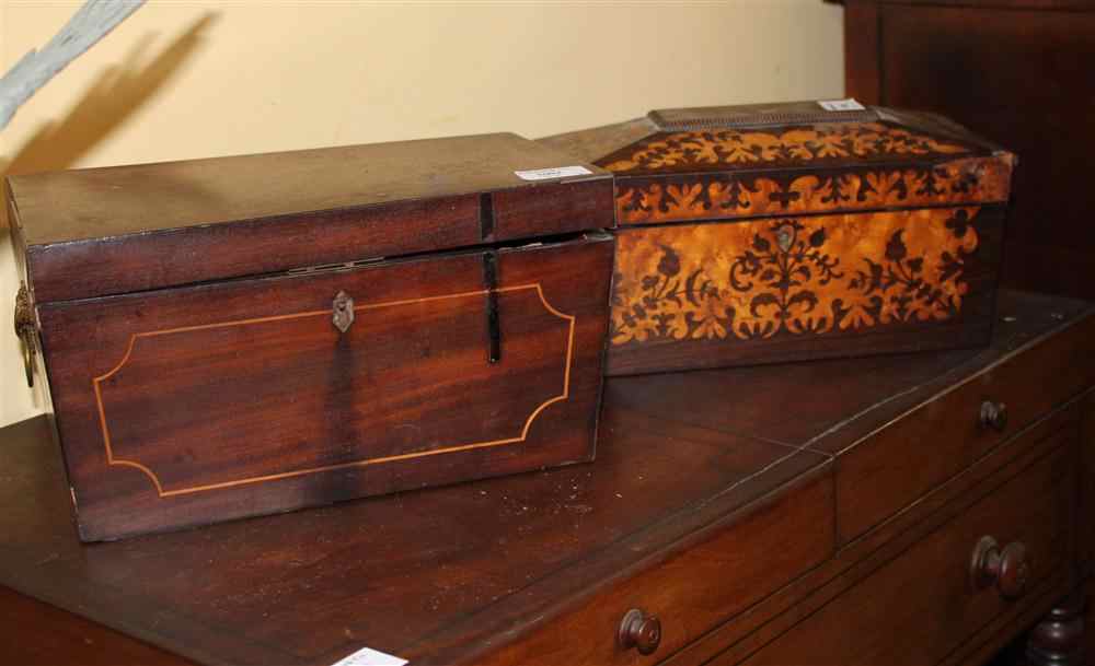 Appraisal: TWO ENGLISH INLAID RECTANGULAR BOXES the first c mahogany with