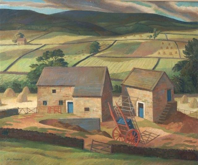 Appraisal: JOHN HARWOOD TH CENTURY - Landscape with barns and upturned