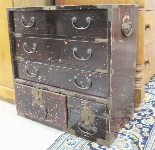 Appraisal: JAPANESE LOCKBAR BODANSU small personal items chest having three recessed