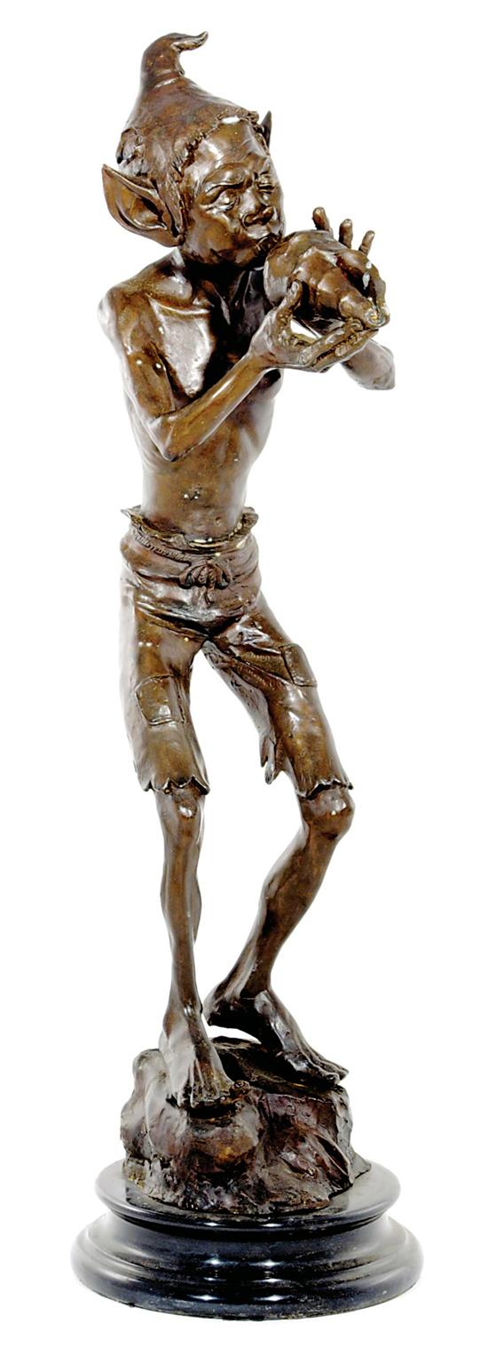 Appraisal: Bronze figure of fairy-tale elf th century standing pixie blowing