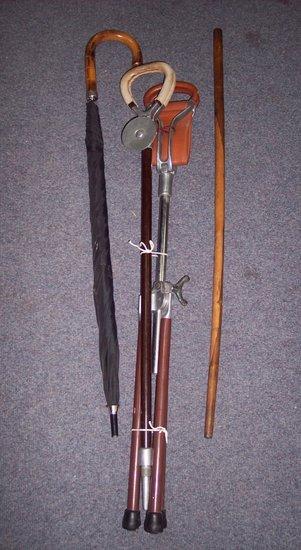 Appraisal: Two shooting sticks an umbrella and a walking stick