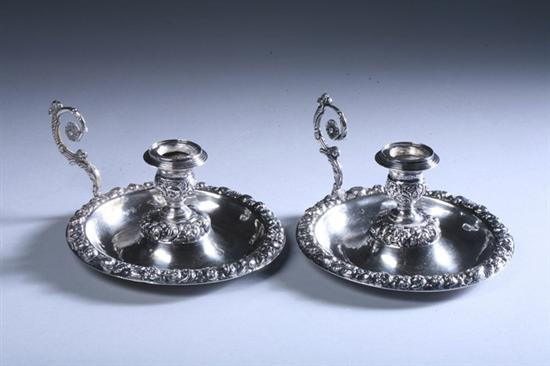 Appraisal: PAIR STERLING SILVER CHAMBERSTICKS th century profile head with N