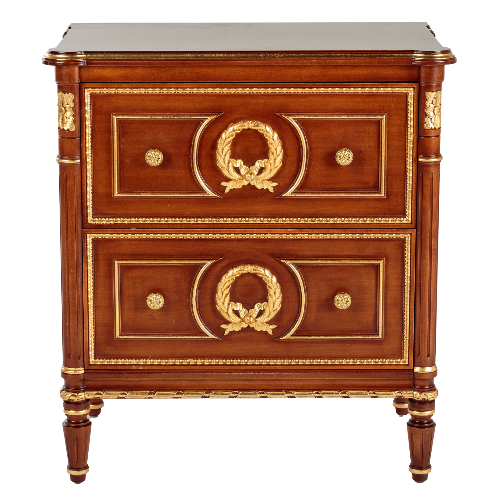 Appraisal: LOUIS XVI STYLE MAHOGANY COMMODE Two- Drawer with extensive gilt