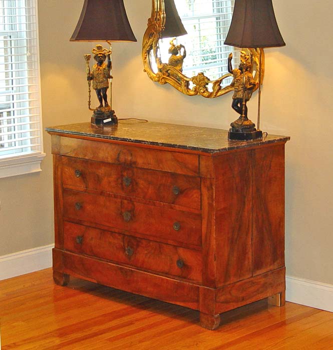 Appraisal: RICHLY GRAINED WALNUT CONTINENTAL MARBLE TOP CHEST drawer chest under