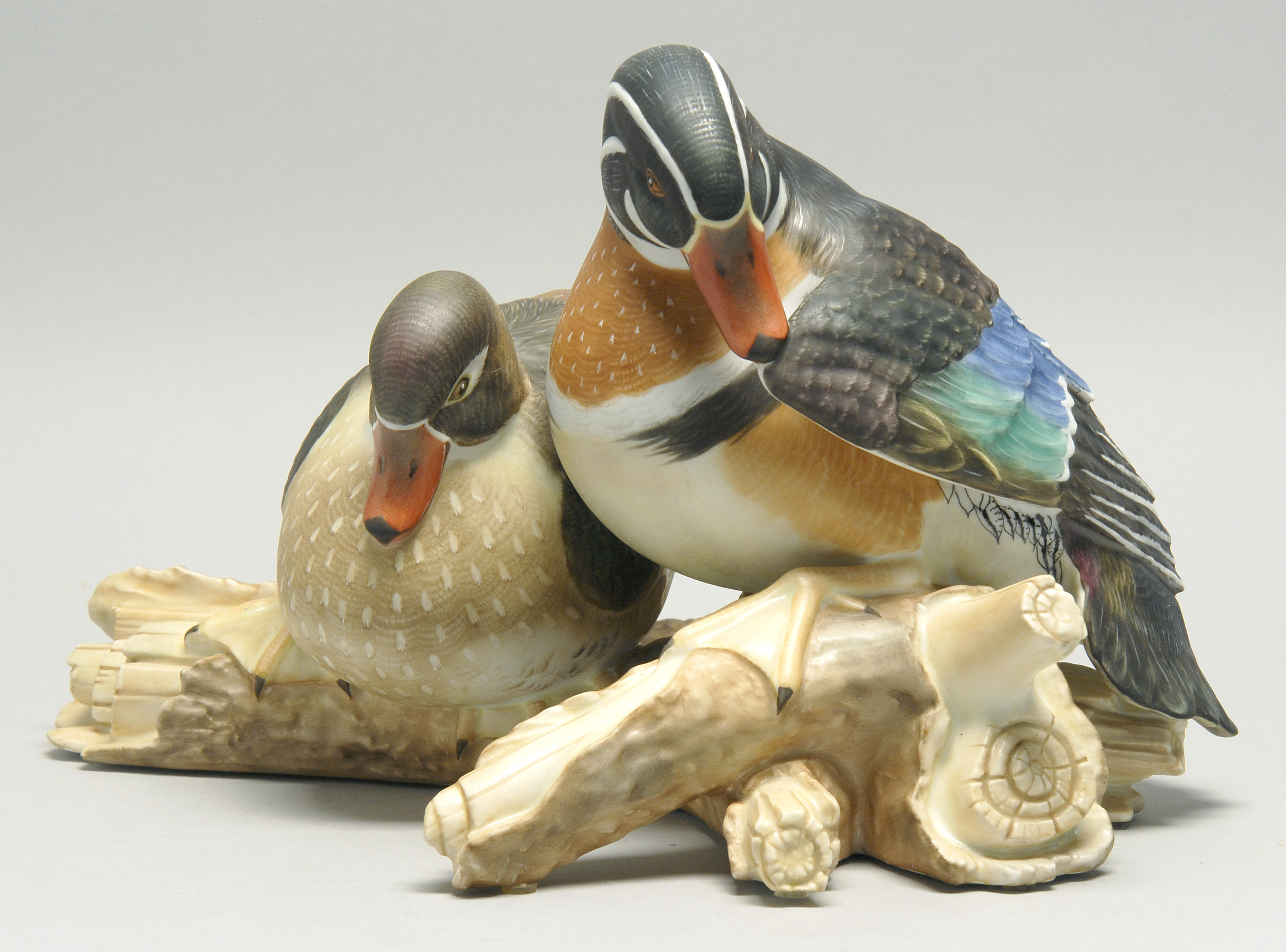 Appraisal: HEREND HAND-PAINTED PORCELAIN FIGURE OF TWO DUCKS Hungary th CenturyModeled