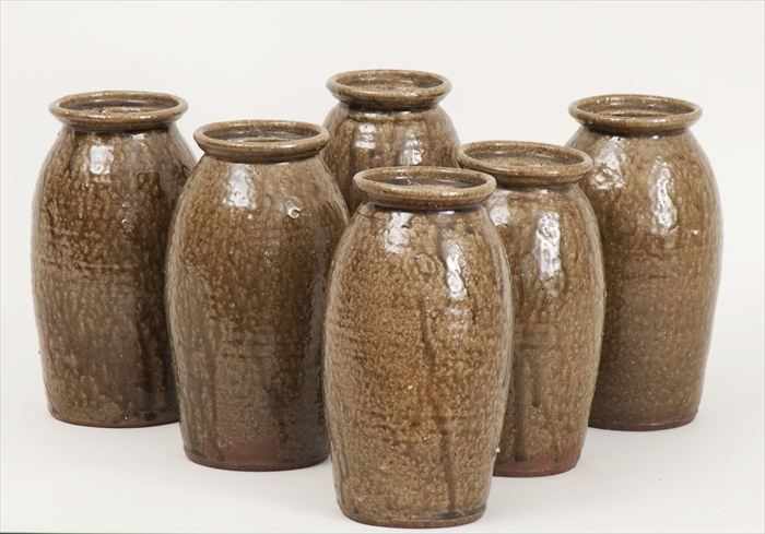 Appraisal: SIX ALKALINE GLAZE CANNING JARS POSSIBLY JAMES FRANKLIN SEAGLE OR