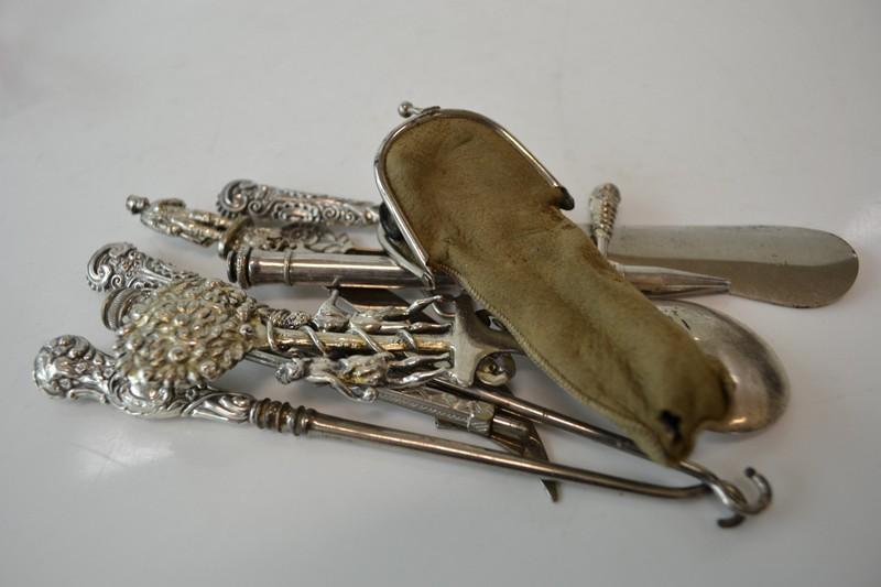 Appraisal: GROUP OF STERLING SILVER ITEMS INCL BOOT HOOKS PENS ETC