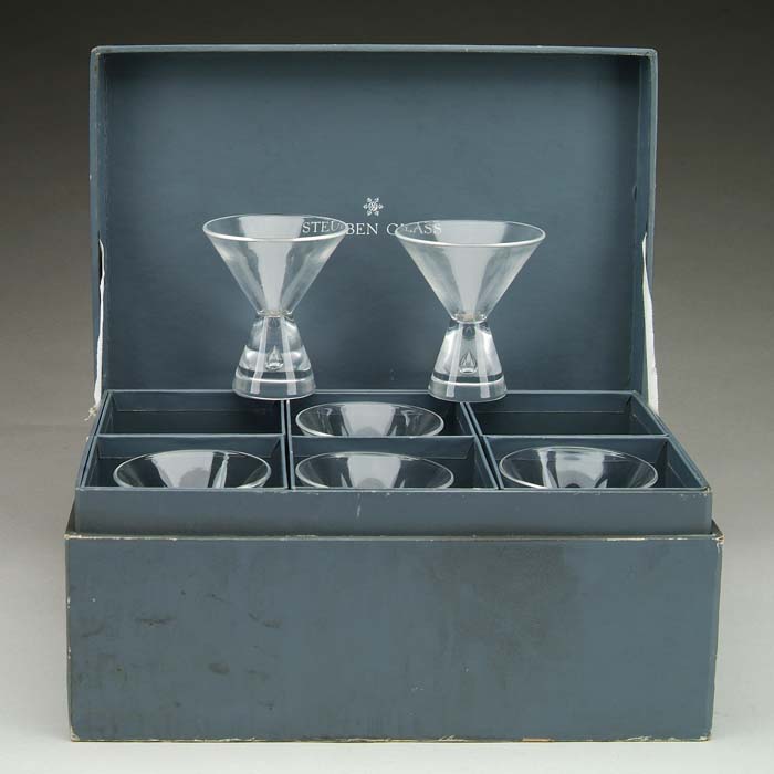 Appraisal: FINE SET OF SIX STEUBEN MARTINI GLASSES Reverse cone shape