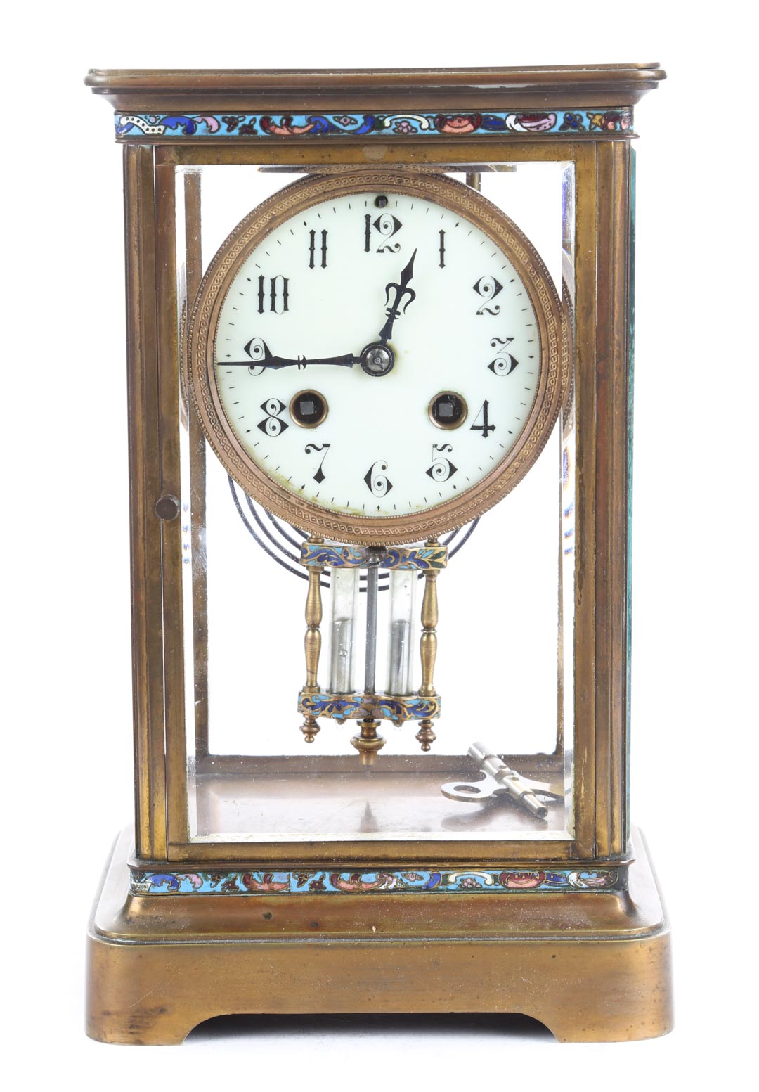 Appraisal: French champleve and bronze mantel clock late th century brass