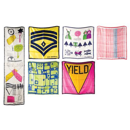 Appraisal: Group of Six Rudi Gernreich Silk Twill Scarves Estimate -