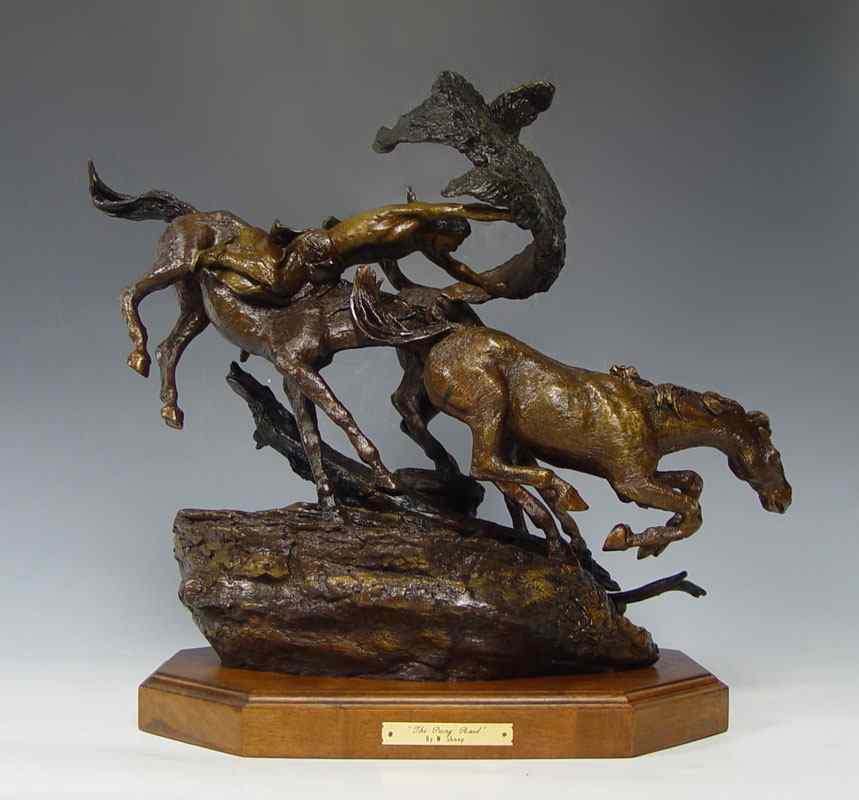 Appraisal: WALLY SHOOP THE PONY RAID BRONZE Featuring Native American on