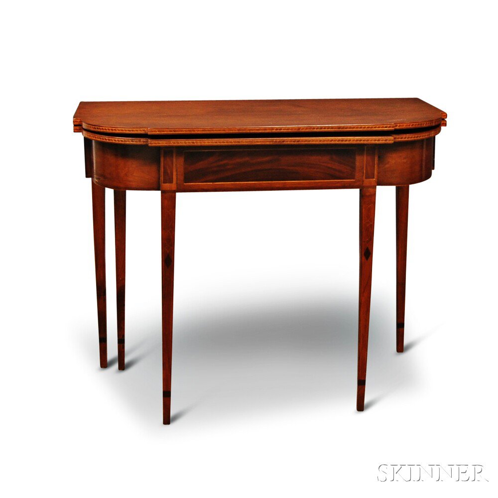 Appraisal: Federal Inlaid Birch and Cherry Card Table New England late