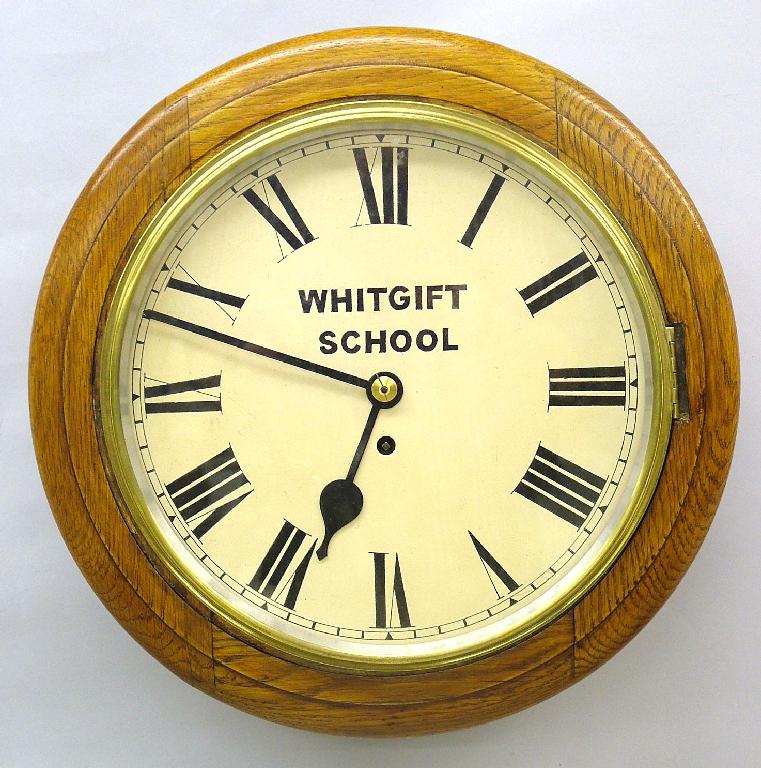 Appraisal: Oak single fusee wall dial inscribed Whitgift School within a