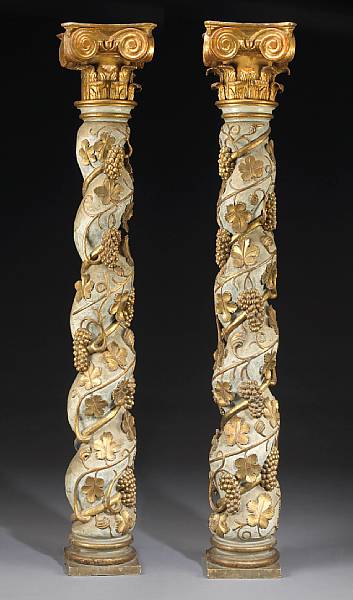 Appraisal: A pair of Italian Baroque parcel gilt painted columns early