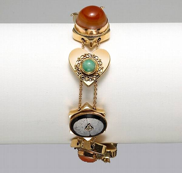 Appraisal: A gem-set stone and k gold link bracelet length in