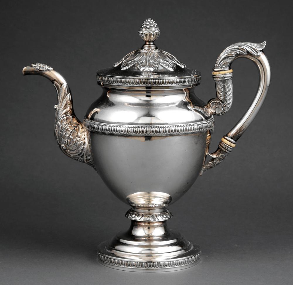 Appraisal: Fine American Classical Coin Silver Coffee Pot Thomas Fletcher -