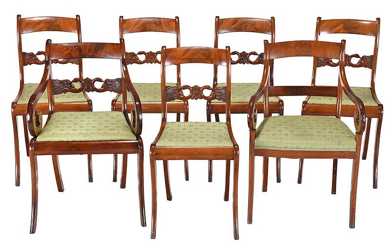 Appraisal: Set of Six Classical Swan Carved Dining Chairs probably New