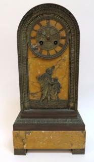 Appraisal: French Empire Made Mantel Clock A yellow variegated marble and