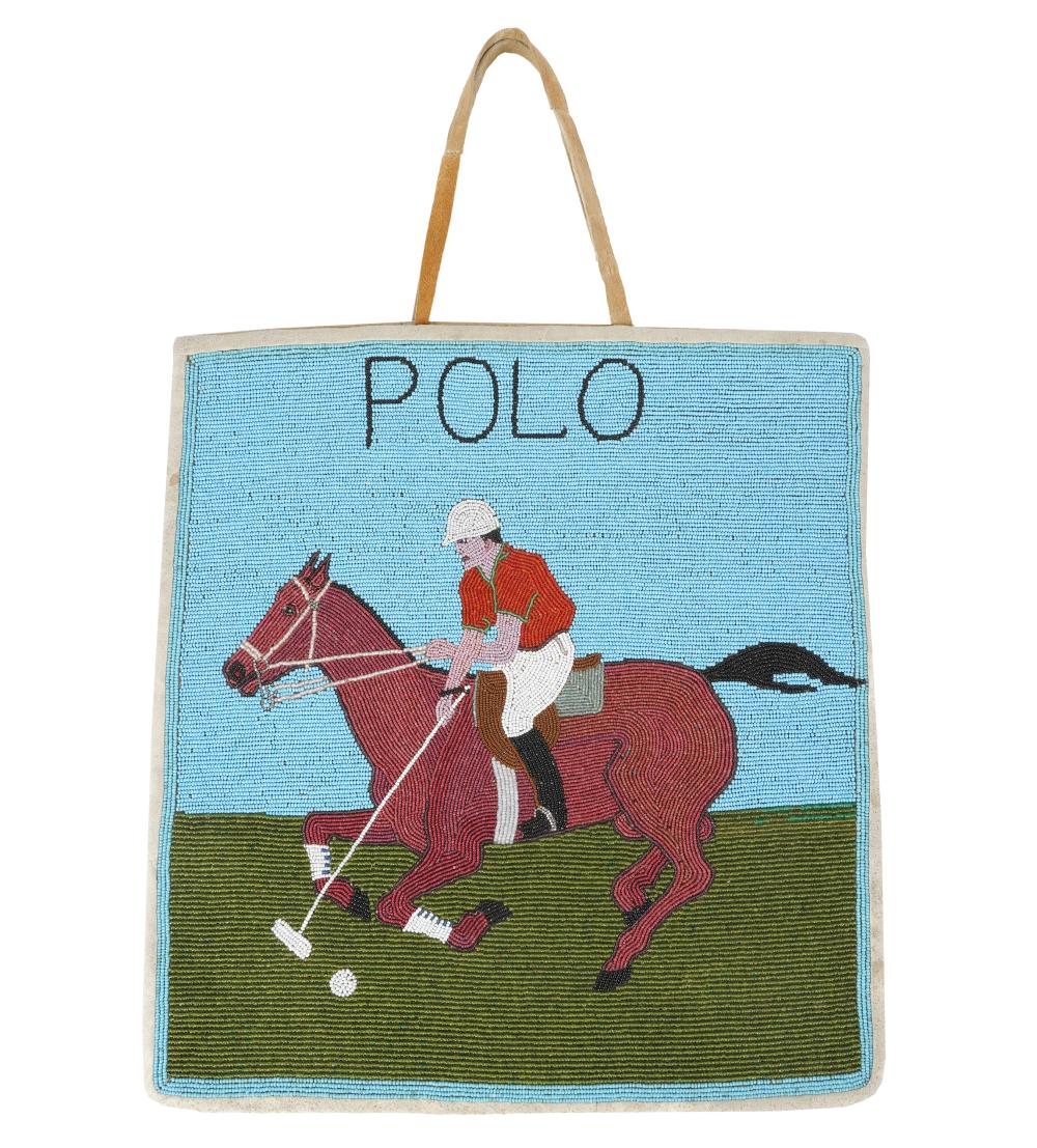 Appraisal: NATIVE AMERICAN BEADED LEATHER BAGdepicting a polo player Provenance The