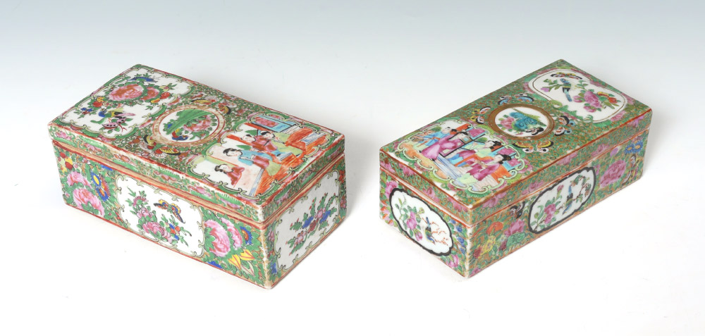 Appraisal: CHINESE ROSE MEDALLION BRUSH BOXES Both with varying typical motifs