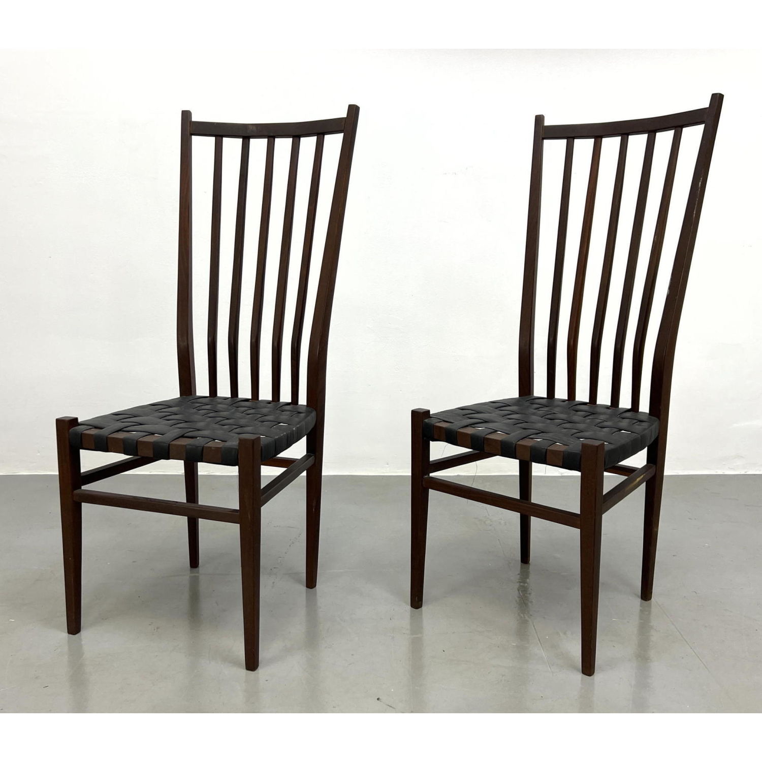 Appraisal: Gio Ponti Style Italian Tall back chairs Woven Strap Seats