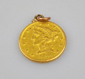 Appraisal: US five dollar coin with soldered pendant ring